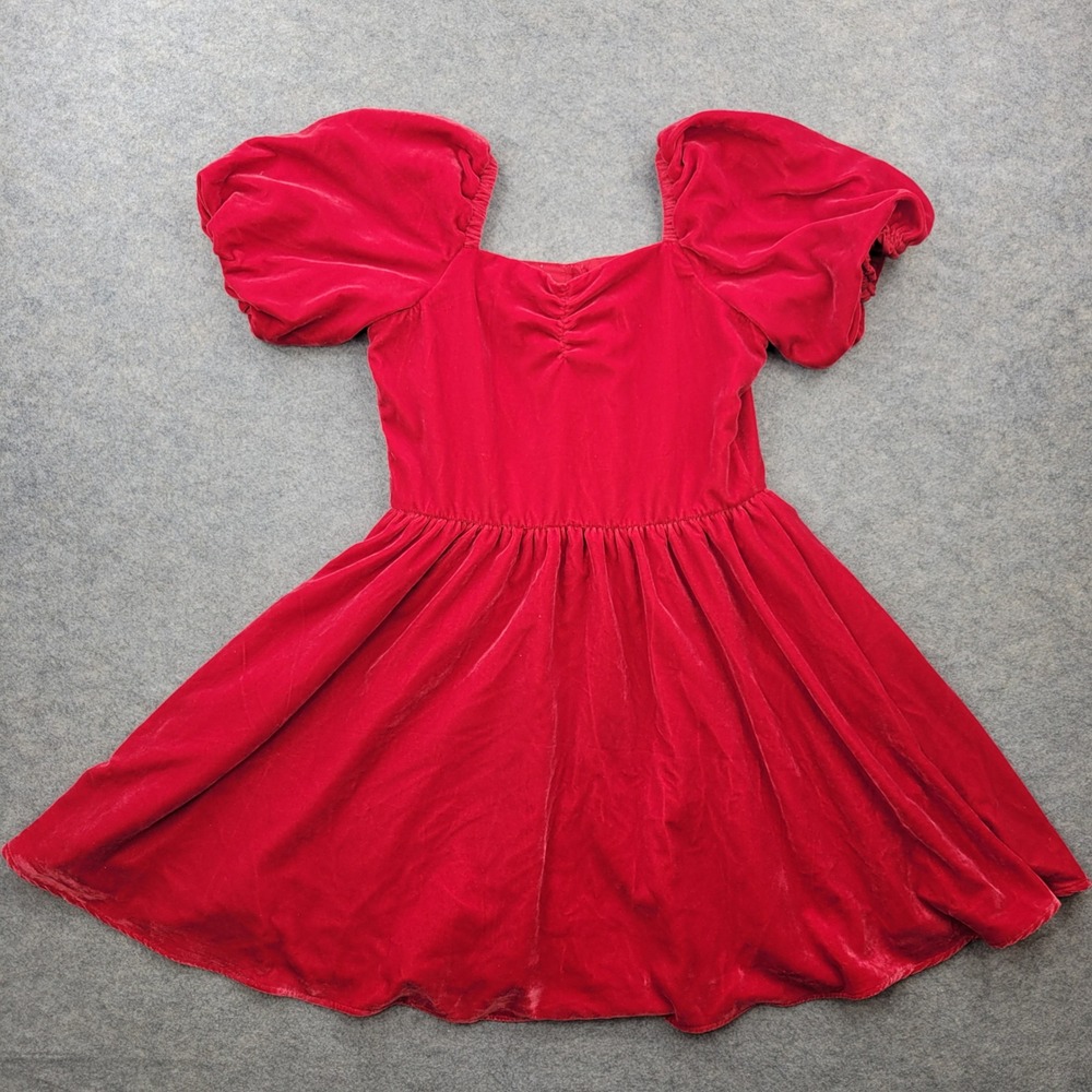 Janie and Jack Girls Red Velvet Puff Sleeve Holiday Dress Size 14 Square Neck